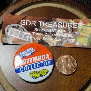 Vtg Matchbox Collectors tin pin 1.25" Toy car collector. New Old stock.